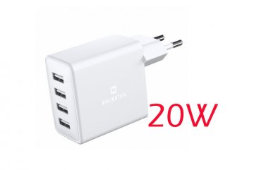 Síťový adaptér 4x USB 4A 20W bílý