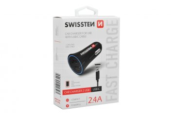 Nabíječka mobilů do auta SWISSTEN 2.4A 2USB - USB-C