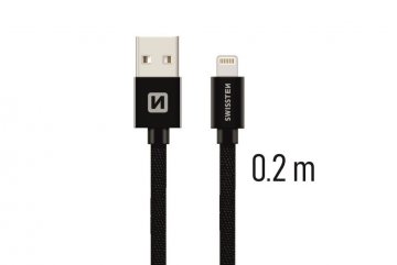 Datový kabel Swissten Textile USB / Lightning 0,2 m černý