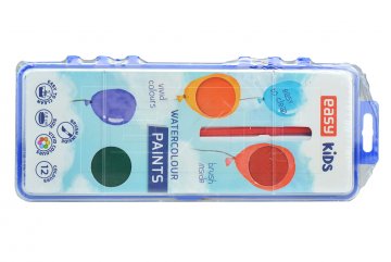 Vodové barvy (2.8cm) se štětcem EASY KIDS - Set 12 barev