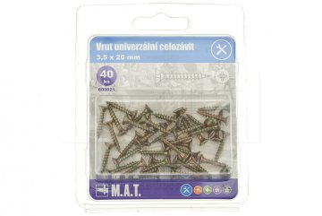 Vrut univerzální celozávit M.A.T. 3.5x20mm - 40ks