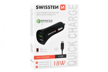 Nabíječka mobilů do auta SWISSTEN 2USB, Micro-USB - 18W