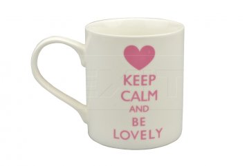 Porcelánový hrníček KEEP CALM AND BE LOVELY (9.5x8cm) - Růžový nápis